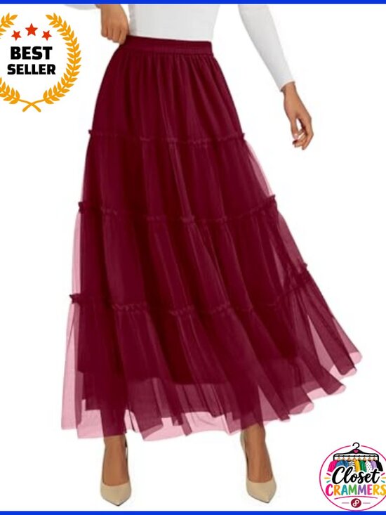 Dresses & Skirts - PRETTYGARDEN Women's Tulle Tiered Long A-Line Maxi Skirt High Waist